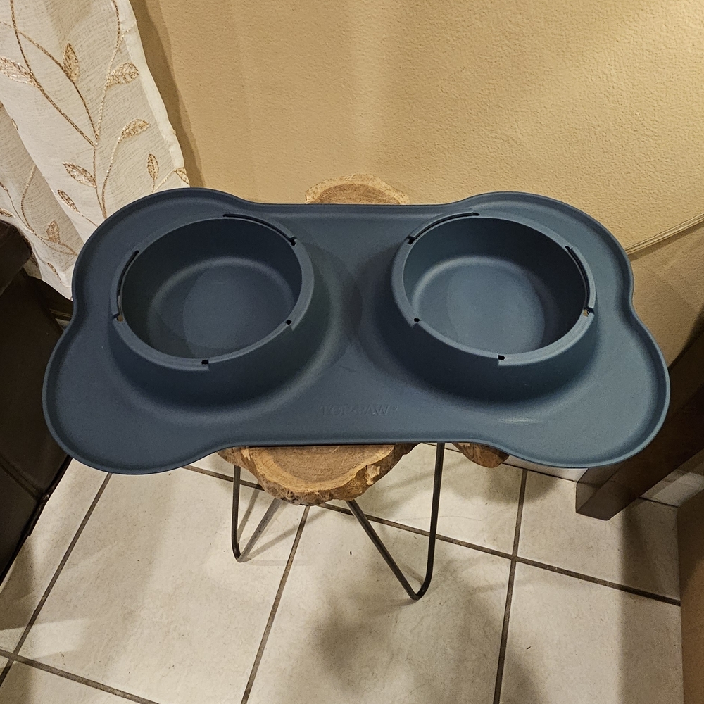 Blue Top Paw Dog Bowl Set